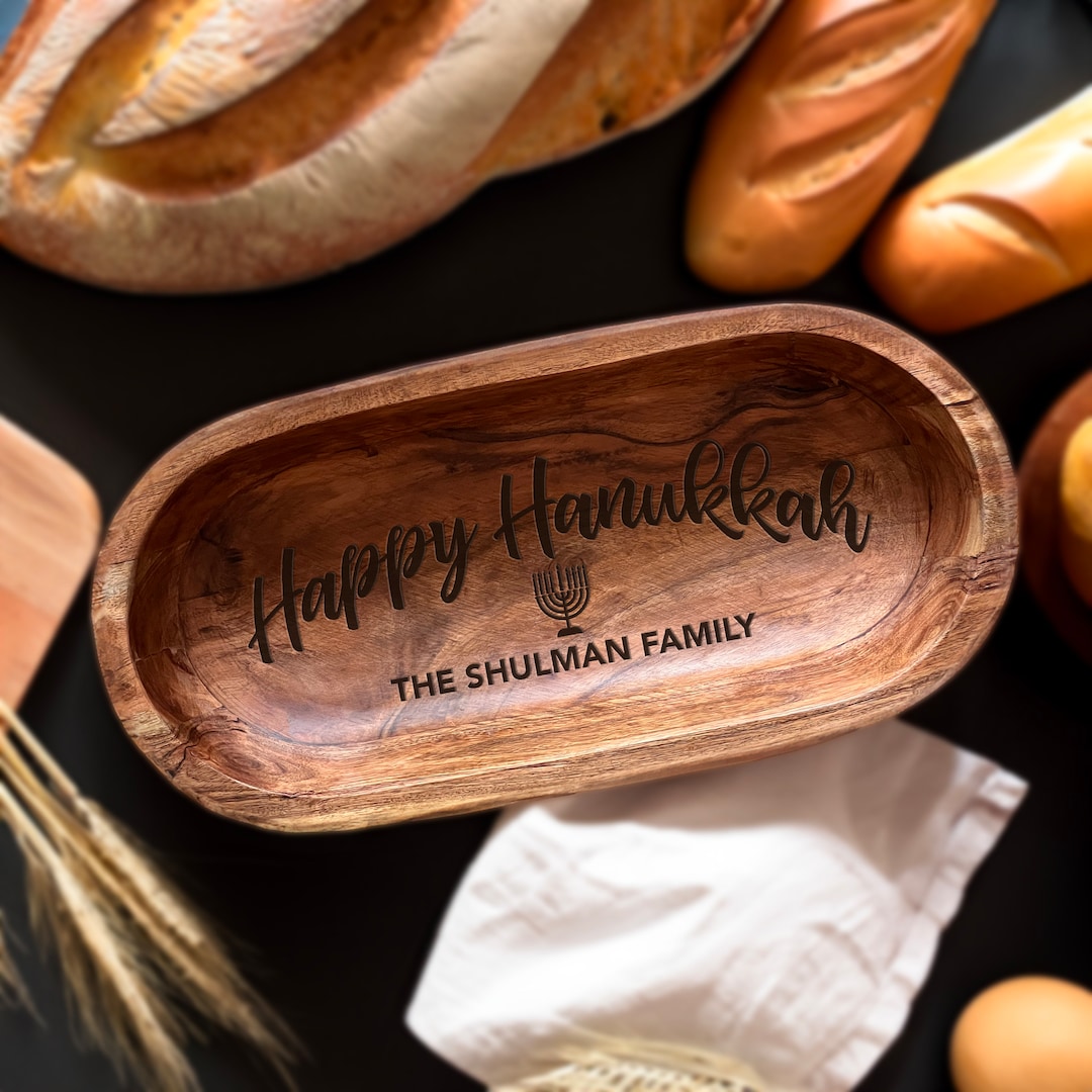 Personalized Hanukkah Gift Handmade Wooden Dough Bowl, Chanukah Holiday