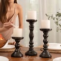 Handmade Wood Pillar Candle Holder Set, Rustic Table Centerpiece