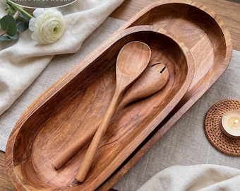 Wooden Dough Bowl: Handmade Rustic Serving Bowl for Thanksgiving Christmas Hosting, Large and XLarge