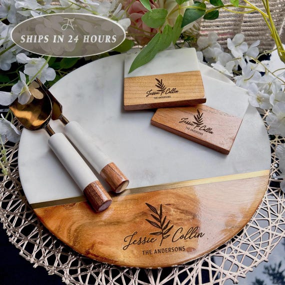Customized Cutting Board, Fall Host Gift, Thanksgiving Centerpiece, Personalized Charcuterie Board, Marble Cheeseboard Set, Engagement Gift