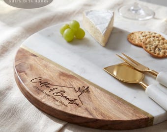 Personalized Cheese Board with 2-Piece Cutlery Set: New Home Gift, Holiday Hosting, Realtor Closing