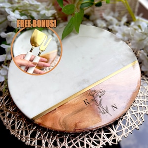 Engagement Gifts, Wedding Gift For Couple, Personalized Marble Cheese Board, Bridal Shower Gift, Charcuterie Board,Wood Marble Cutting Board