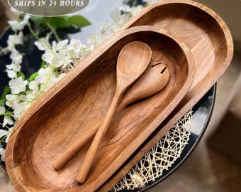 Long Wooden Bowl Farmhouse Rustic Wood Dough Bowl, Decorative Bowl, Hand Carved Bread Bowl, New Business Gift, Housewarming Present