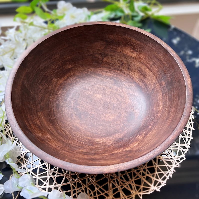 Wood Salad Bowl with Serving Utensils, Salad Serving Bowl, Centerpiece Bowls, Housewarming Gift Bowls, Fruit Bowl for Living Room Kitchen image 9