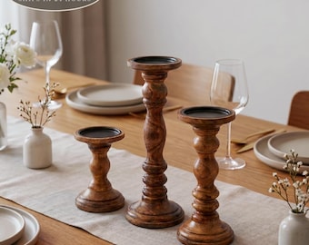 Pillar Candle Holder Set of 3: Wedding Centerpiece, Farmhouse Decor, Hanukkah Table Decoration