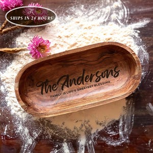 Personalized Wooden Dough Bowl: Wooden Serving Tray, New Home Gift, Rustic Kitchen Decor