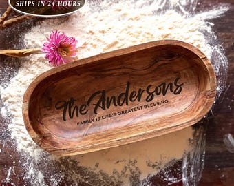 Personalized Wooden Dough Bowl: Wooden Serving Tray, New Home Gift, Rustic Kitchen Decor