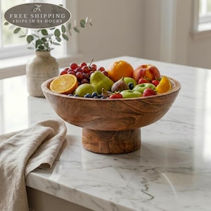 Tazón de Madera Artesanal con Base Elevada de TheArtisanTales – Elegante Tazón Decorativo para Frutas con Base Elevada – Centro de Mesa