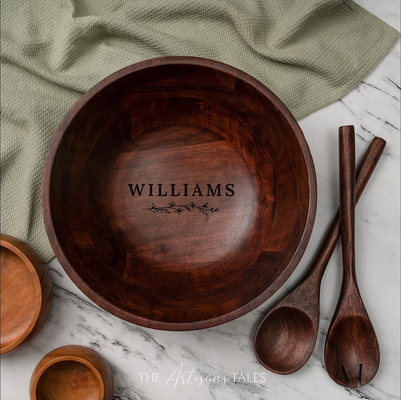 Custom Salad Bowl And Serverware, Personalized Holiday Decor, Popcorn Bowls, Christmas Gifts, Large Wood Fruit Bowl, Rustic Dinnerware