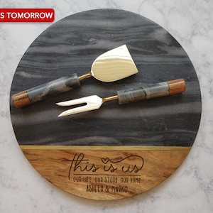 Personalized Cheese Board with 2 piece cutlery, Customized, Housewarming, Family Event, Reunion Giveaways, Mother&#39;s Day Present