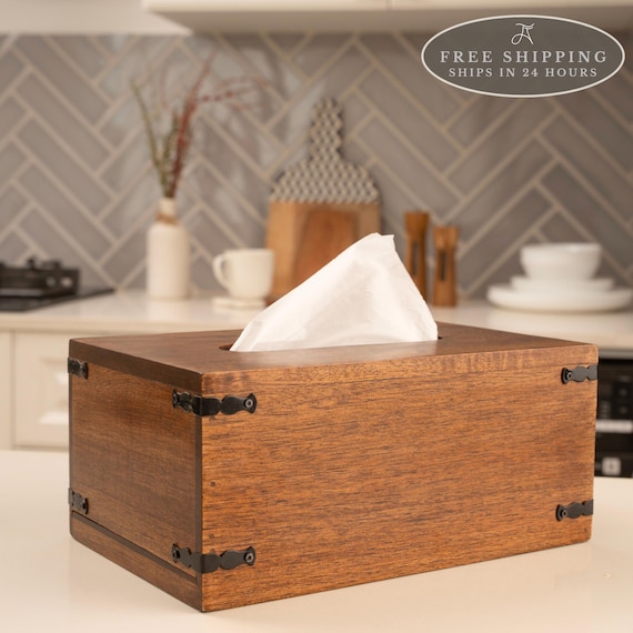 Tissue Box Cover Rectangular, Homeware, Wood Tissue Box Holder, Holiday Hosting, Home-Decor, Reusable Tissue Box With Slide Out Bottom
