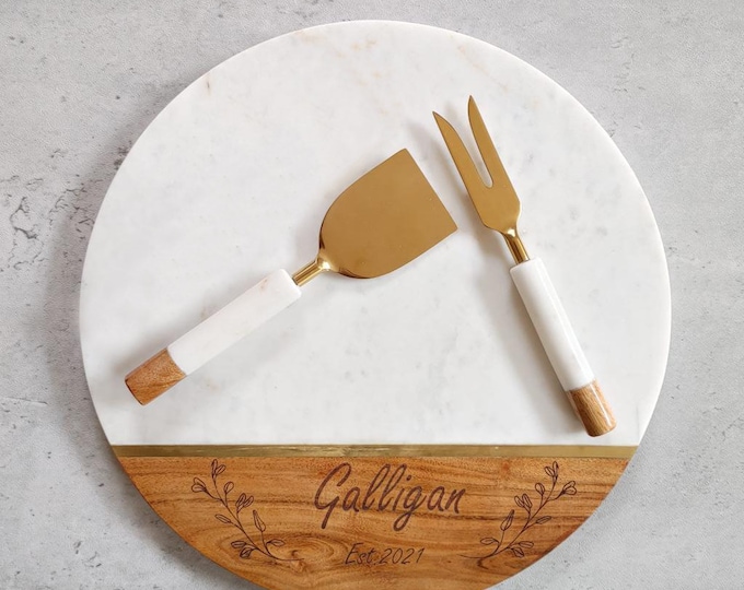 Personalized Charcuterie Board, Cheese Board, Gift for Weddings, House Warming, Corporate Gifting, Cheese Board Set with 2 piece cutlery
