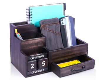 Rustic Desk Organize, mail organizer with Perpetual Block Calendar, perfect for School Supplies, makeup, kids desktop, and kitchens