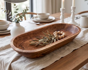 Handmade Dough Bowl: Large and XLarge Carved Wooden Centerpiece for Christmas