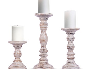 Candle Holder Wood, CandleSticks, Candle stick Holder, Rustic Candle Holder for Dinning Table, Mantle (Set of 3)