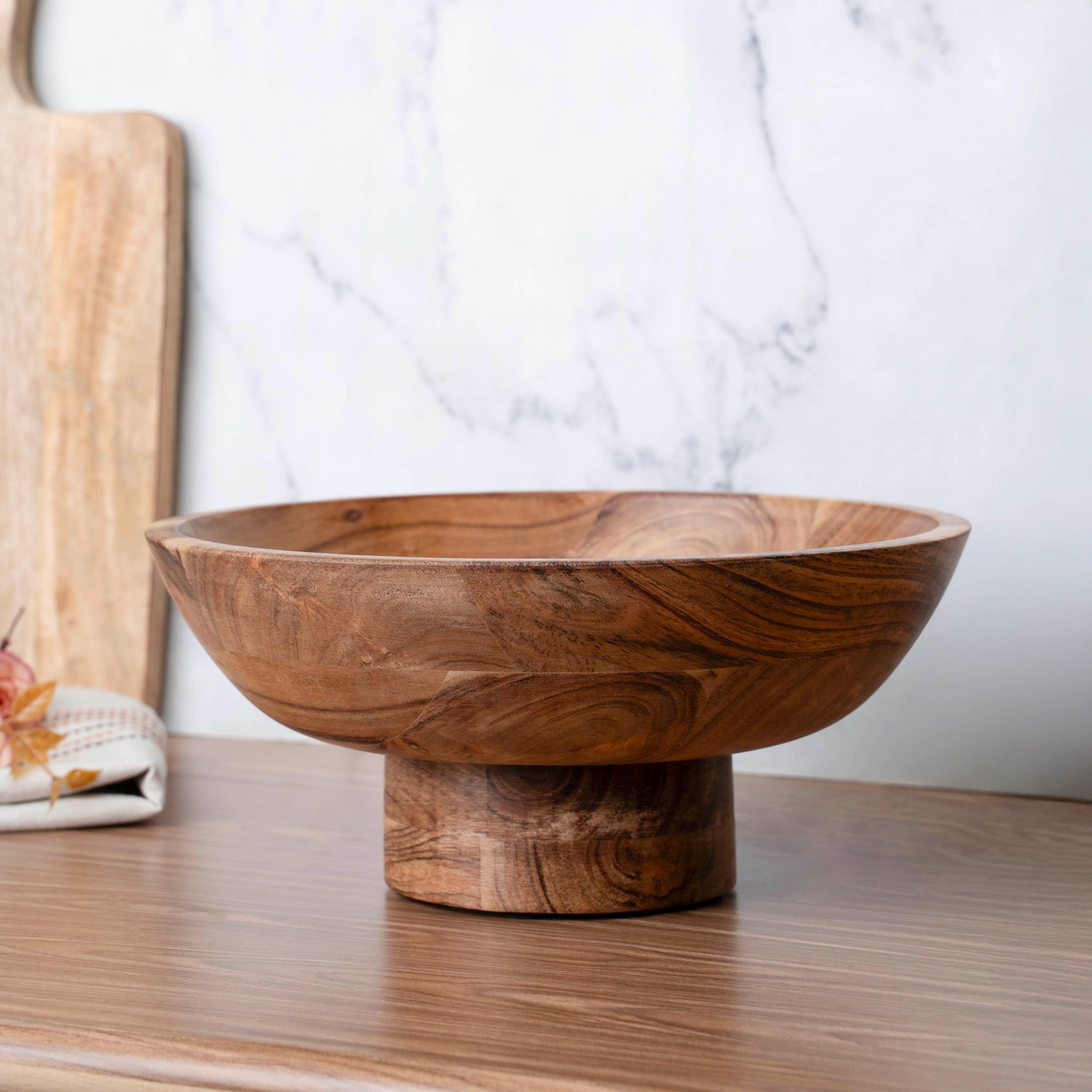 Premier Housewares Rustic Wood Fruit Bowl | Solid Carved Acacia Salad Bowl | 10 X 26 X 26 Cm - View #11