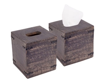 Square Tissue Box Wood with Slide-Out Bottom Cover (Set of 2)