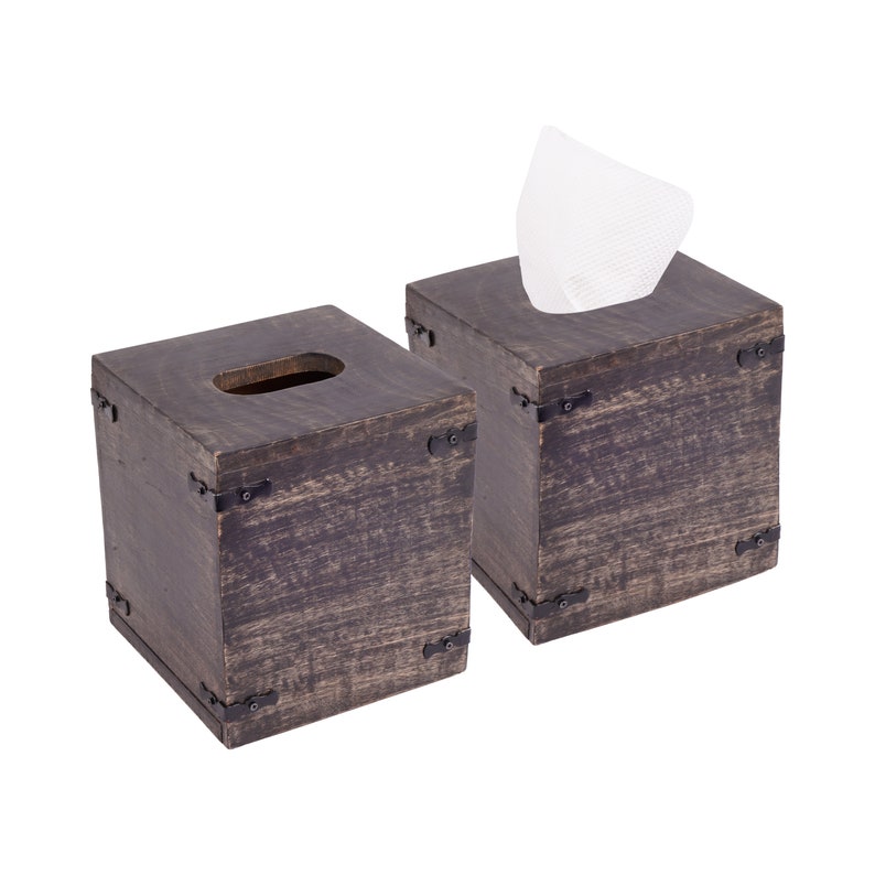 Square Tissue Box Wood with Slide-Out Bottom Cover Set of 2 image 1