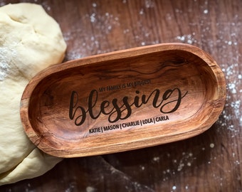 Personalized Wooden Dough Bowl, Custom Name Engraved, Prayer Bowl, Religious Gift, Unique Centerpiece