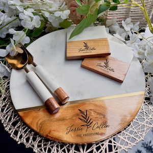 Customized Cutting Board, Fall Host Gift, Thanksgiving Centerpiece, Personalized Charcuterie Board, Marble Cheeseboard Set, Engagement Gift image 2
