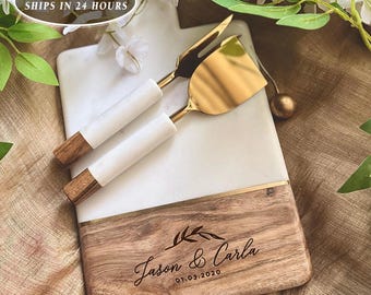 Tabla de cortar de madera de mármol personalizada con posavasos, regalos de boda, regalo de compromiso, tabla de cortar con nombre personalizado, día de San Valentín, despedida de soltera