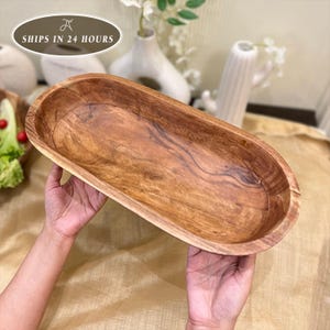 Hand Carved Wooden Dough Bowl: Rustic Bread Serving, 17 Inch Kitchen Decor