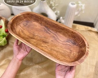 Hand Carved Wooden Dough Bowl: Rustic Bread Serving, 17 Inch Kitchen Decor