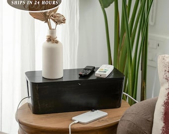 Wooden Cable Management Box: Cord Organizer, Power Strip Cover, Desk Wire Hider