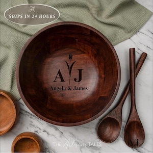 Custom Salad Bowl And Serverware, Personalized Holiday Decor, Popcorn Bowls, Christmas Gifts, Large Wood Fruit Bowl, Rustic Dinnerware