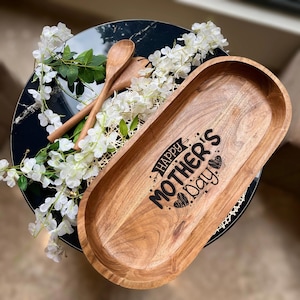 Engraved Dough Bowl, Home Gift For Mom, Personalized Mothers Day Bowl, Unique Gift For Mom, Wooden Dough Bowl, Long Serving Platter, Grandma