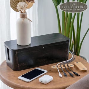 Wooden Cable Management Box: Cord Organizer, Power Strip Cover, Desk Wire Hider