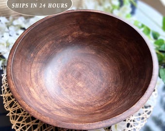 Wood Salad Bowl with Serving Utensils, Centerpiece Bowls, Housewarming Gift, Fruit Bowl for Living Room Kitchen, Mother's Day Gift