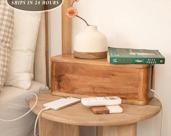 Wood Cable Box: Father's Day Gift, Rustic Desk Organizer, Charging Station, Hidden Wire Storage