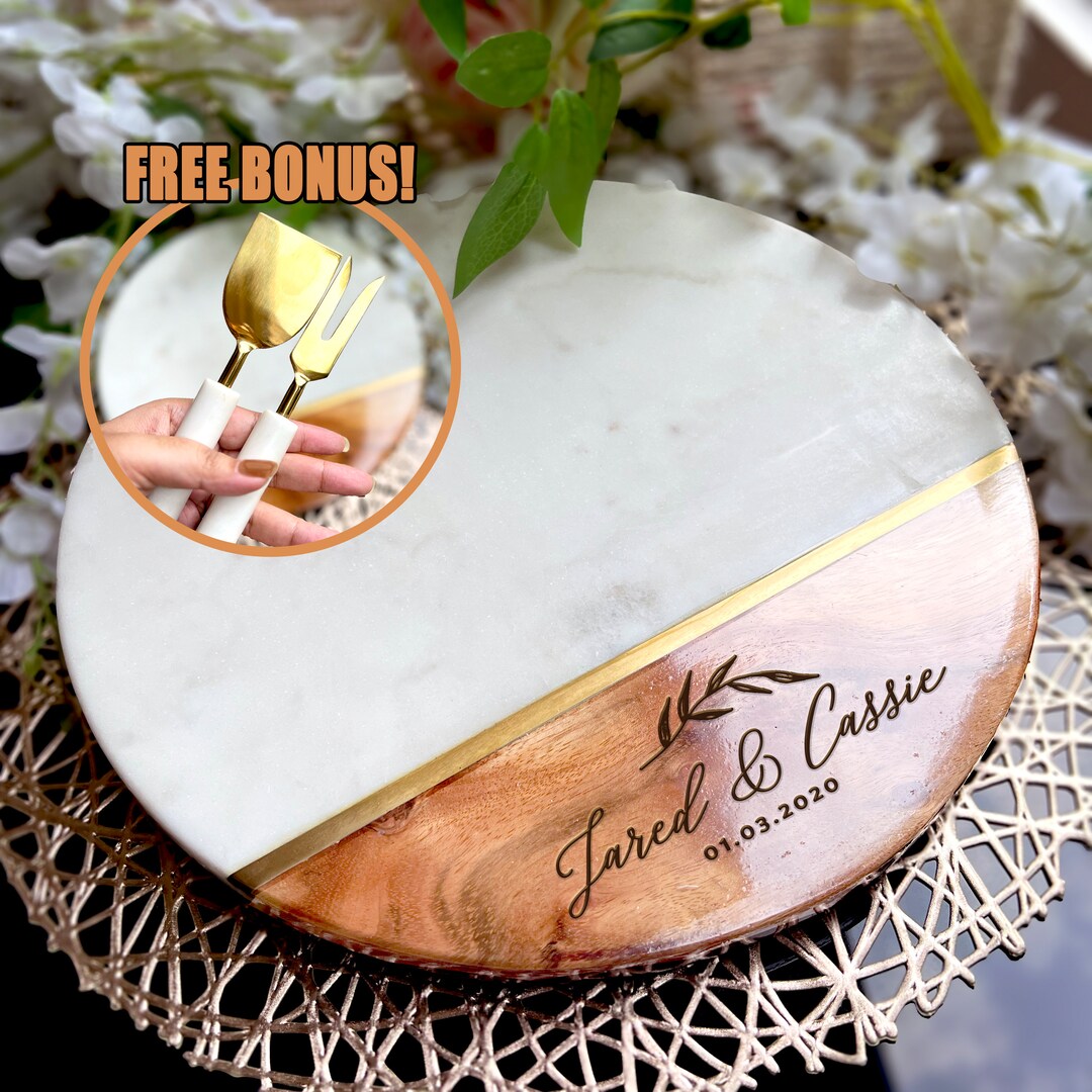 Personalized Marble Wood Charcuterie Cutting Board, Custom Wedding Gift ...