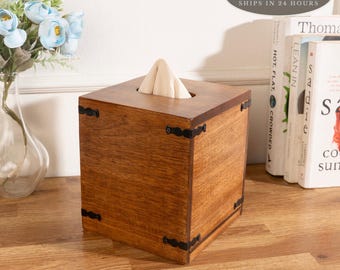 Mango Wood Tissue Box Holder: Bathroom Organizer, Rustic Vanity Decor, Guest Bathroom Storage