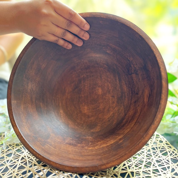 Handmade Dark Wood Salad Bowl with Serving Utensil, Wood bowl, Fruit Bowl Wood Gift, Birthday Gift, Gift For Her Him, Kitchen Christmas Gift