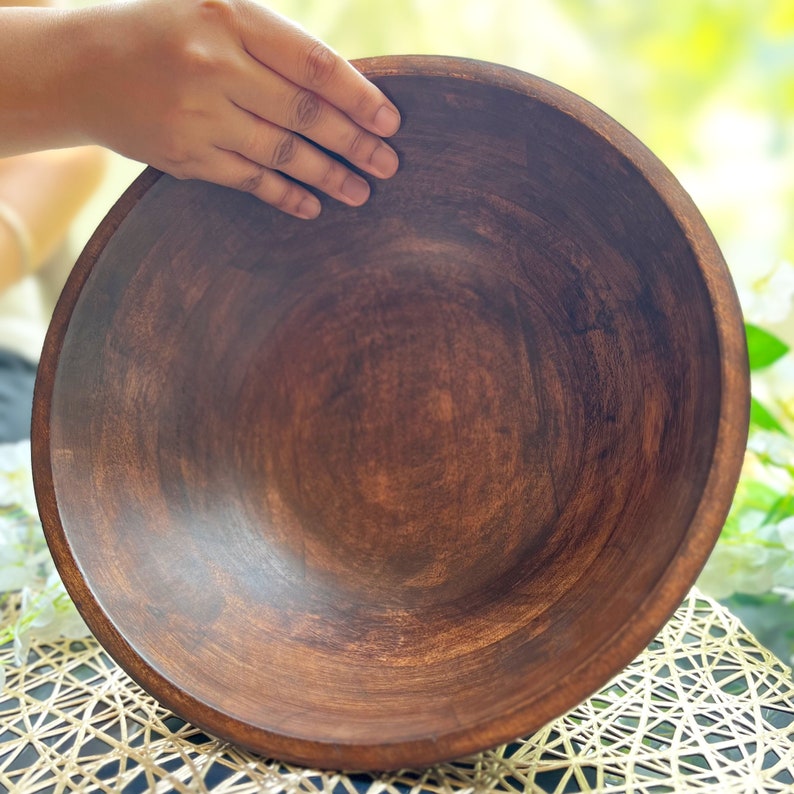 Wood Salad Bowl with Serving Utensils, Salad Serving Bowl, Centerpiece Bowls, Housewarming Gift Bowls, Fruit Bowl for Living Room Kitchen image 5