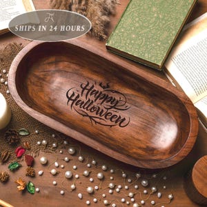 Happy Halloween Wohnkultur, Halloween Candy Schüssel, primitive Tischdekoration, Halloween Geschenke für Erwachsene, Holzteigschüssel, gruseliges Dekor