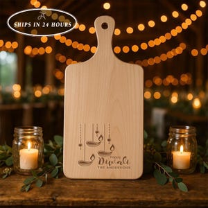 Diwali Table Decor, Personalized Serveware, Rubberwood Cutting Board With Handle, Engraved Charcuterie Board, Fall Host Gift, Diwali Gift
