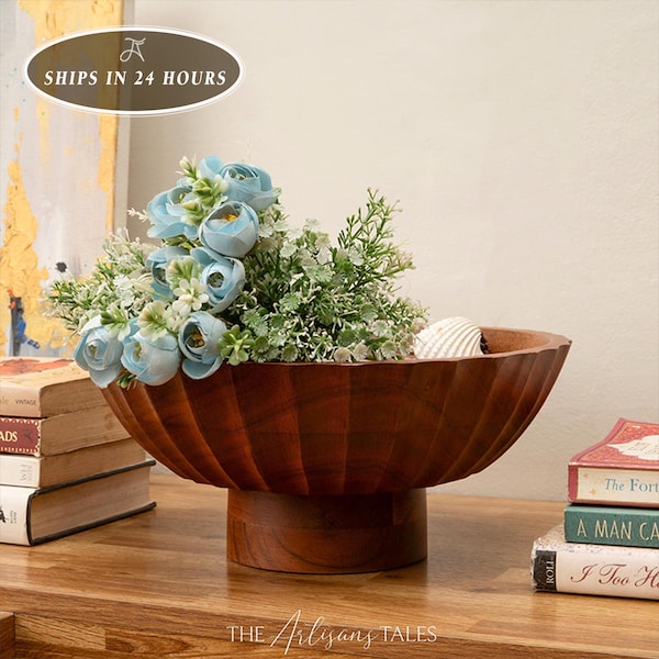 Obstschale mit Fuß, Urlaub Dekor, rustikale Akazie Holz Sockelschale, Küchengeschenk für Großeltern, Geschenk für sie, Holz Serviergeschirr