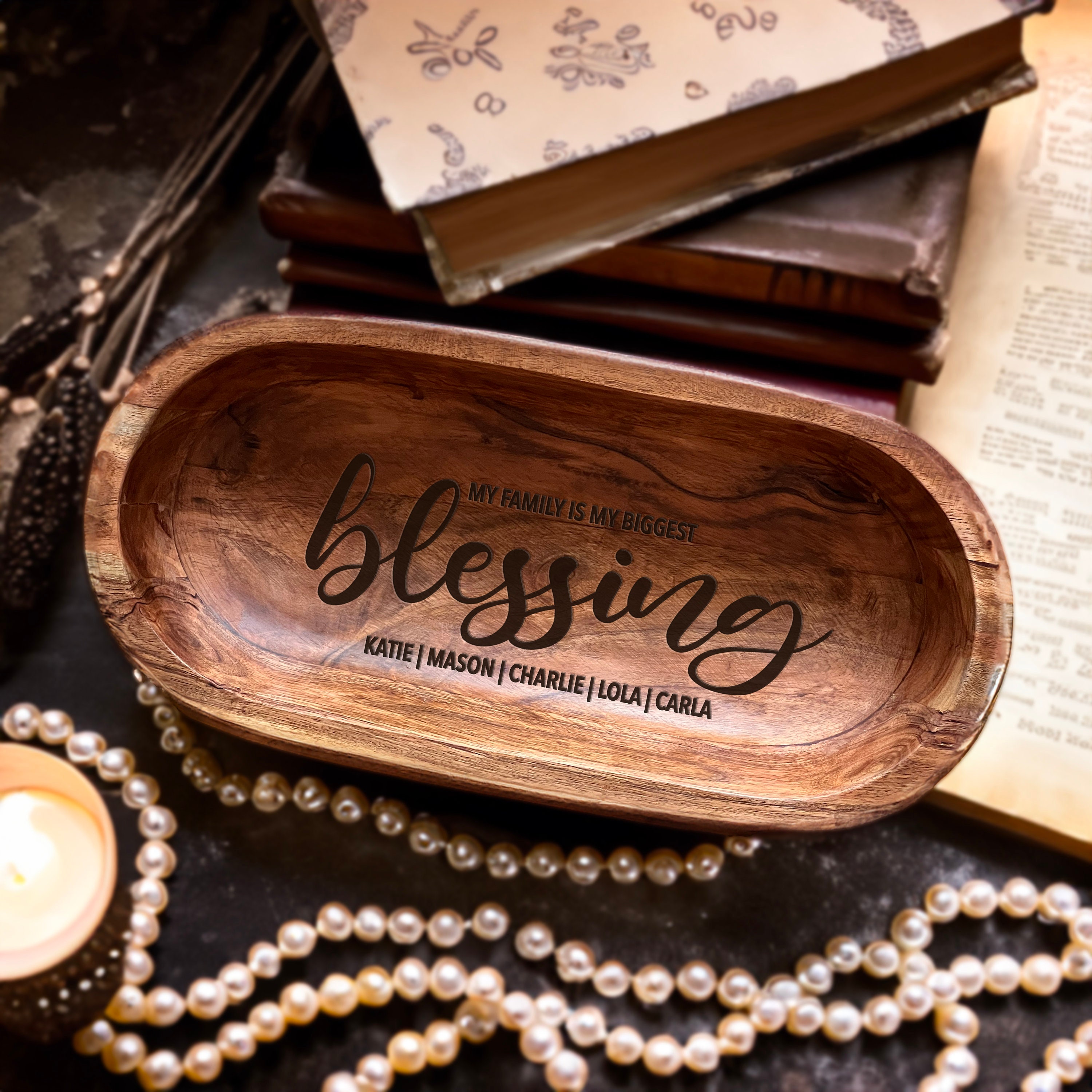 Personalized Prayer Bowl, Religious Gifts, Engraved Wooden Bowl, Easter Home Decor, Dough Bowl, Christian Gifts, Table Centerpiece, Hosting