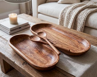 Handmade Dough Bowl: Large and XL Carved Wooden Centerpiece for Thanksgiving Hosting Gift