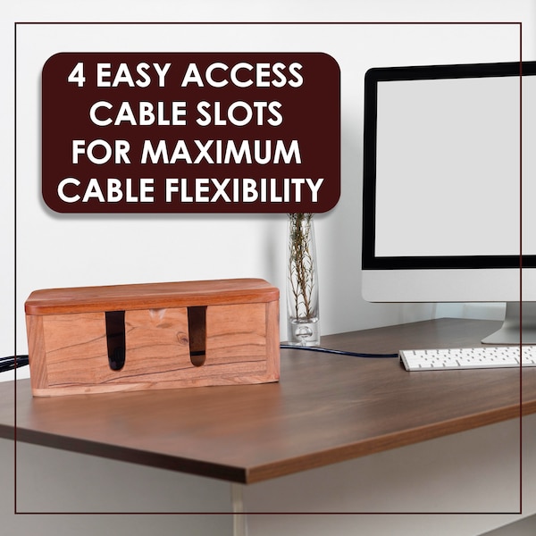 Boîte de rangement pour câbles en bois - Fabriquée à la main - Correcteur de cordon idéal pour la maison, la salle de jeux, la technologie - Gardez les câbles bien rangés