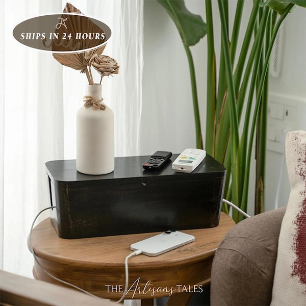 Cable Management Box, Wooden Cable Tidy Box, Gifts For Him, Wire Organizer, Power Strip Box,Desk Organization,Cord Hider,Surge Protector Box