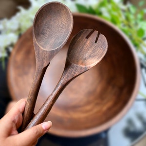 Wood Salad Bowl with Serving Utensils, Salad Serving Bowl, Centerpiece Bowls, Housewarming Gift Bowls, Fruit Bowl for Living Room Kitchen Bowl-With Serveware