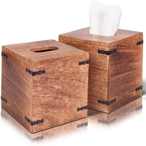 Square Tissue Box Wood with Slide-Out Bottom Cover Set of 2 image 5