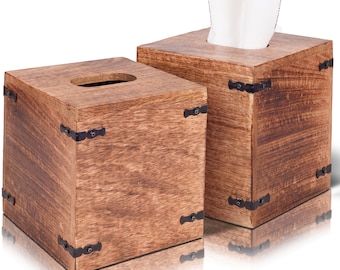 Wood Tissue Box Cover to Hide Tissue boxes with Slide-Out Bottom Cover (Set of 2)