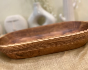 Large Long Carved Dark Wooden Dough Bowl, Bread Proofing, Riser, Serving Bowls, Bread Dough Bowl, Hand Carved Bowl, Biscuit Making Bowl