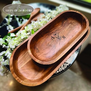 Personalized Wooden Bowl, Custom Engraved Doug Bowl, Rustic Home Decor, Wedding Table Gift, Summer Bowl, Large Bread Bowl, Initials Bowl