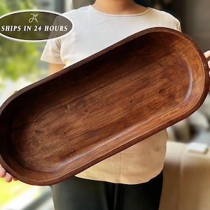 Hand Carved Dough Bowl, Large Wooden Fruit Bread Bowl, Rustic Homeware Gift